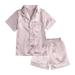 KYAIGUO Kids Silk Pajamas Unisex Satin Pajamas Set Soft Silk Button down Cozy Sleepwear 2 Piece Pjs Set for Teen Kid 9m-13t(Short Sleeve Shorts)
