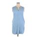 Eddie Bauer Casual Dress - Shift V Neck Sleeveless: Blue Solid Dresses - Women's Size 14