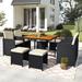 Latitude Run® 8 - Person Rectangular Outdoor Dining Set w/ Cushions Wood/Metal/Wicker/Rattan in Black/Brown | 44.9 W x 42.9 D in | Wayfair