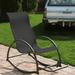 Ebern Designs Mariell Aluminum High Back Outdoor Rocking Chair w/ Adjustable Footrest in Black/Brown | 37.8 H x 23.2 W x 45.3 D in | Wayfair