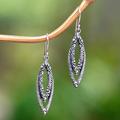 Bali Chic,'Textured Oxidized Sterling Silver Dangle Earrings from Bali'