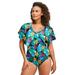 Plus Size Women's Flutter-Sleeve One-Piece by Swim 365 in Black Hula Palm (Size 16) Swimsuit