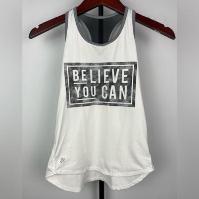 Athleta Shirts & Tops | Athleta Girl White Believe You Can Athletic Racerback Tank Top | Color: Black/White | Size: Mg