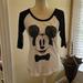 Disney Tops | Disney Mickey Mouse Black White 3/4 Sleeve Polka-Dot Tee Shirt 100% Cotton Med | Color: Black/White | Size: M