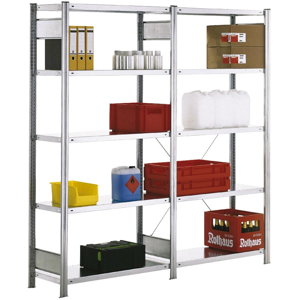 PROREGAL Fachbodenregal FALKE | Light-Duty | Grundregal | HxBxT 200x87x80cm | 5 Ebenen | Fachlast 150kg | Einseitig nutzbar | Verzinkt Image