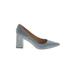 Marc Fisher Heels: Pumps Chunky Heel Minimalist Gray Print Shoes - Women's Size 7 1/2 - Pointed Toe