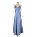 Dress Forum Cocktail Dress - A-Line V-Neck Sleeveless: Blue Print Dresses - Women's Size Small