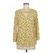 Nine West 3/4 Sleeve Blouse: Yellow Floral Tops - Women's Size Medium