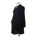 NOM Casual Dress - Mini High Neck Long sleeves: Black Solid Dresses - Women's Size Medium Maternity