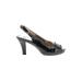 Sofft Heels: Pumps Chunky Heel Cocktail Party Black Print Shoes - Women's Size 7 - Peep Toe