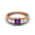 1.21 Ctw Square Shape Amethyst Gemstone 925 Sterling Silver Five Stone Women Engagement Ring Rose Gold Vermeil,Q