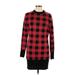 Casual Dress - Sweater Dress High Neck Long sleeves: Red Checkered/Gingham Dresses - Women's Size Large