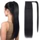 SEGOHAIR Wrap Around Ponytail Human Hair Clip in Ponytail Hair Extensions, 16 inch Long Straight One Piece Clip in Hairpieces Human Hair Extensions-Jet Black Hair Extensions