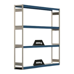 PROREGAL Weitspannregal ELCH Stecksystem T-Profil | Grundregal | HxBxT 250x257x50cm | 4 Ebenen | Stahlplatten-Fachboden | Fachlast 400kg | Enzianblau Image