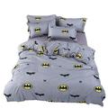Vefadisa Grey King Comforter Sets with 1 Comforter Cover 1 or 2 Pillow Covers 1 Flat Sheet-3 or 4pcs with Pattern Printed New Cartoon Batman Duvet Set Zipper Closure Bedding Set for Teen Boys