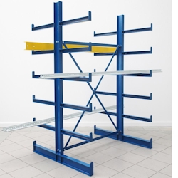 PROREGAL Kragarmregal doppelseitig TAURUS | Grundregal | fest angeschweißte Kragarmen | HxBxT 200x125x100cm | 6 Ebenen | Armlast 200kg | Enzianblau Image
