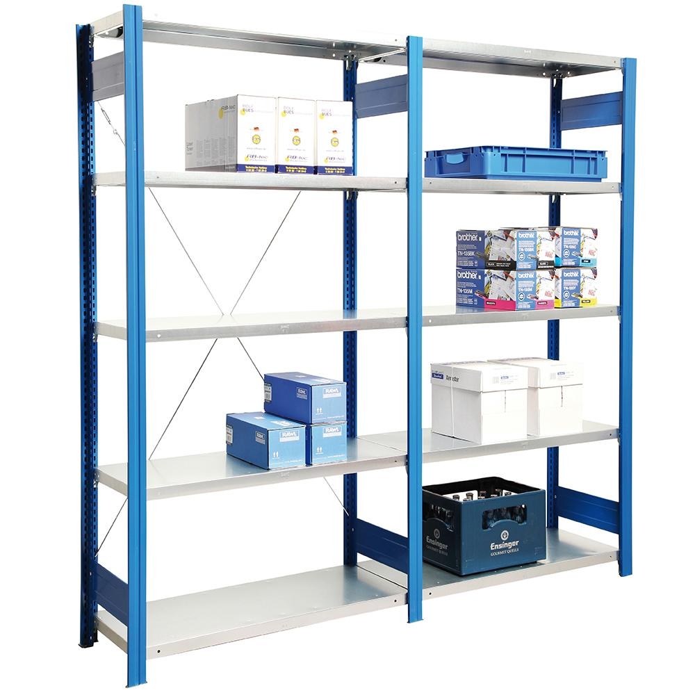 PROREGAL Fachbodenregal FALKE | Medium-Duty | Grundregal | HxBxT 200x87x40cm | 5 Ebenen | Fachlast 250kg | Einseitig nutzbar | Rahmen Lichtgrau Image