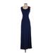 Tea n Rose Casual Dress - A-Line Scoop Neck Sleeveless: Blue Solid Dresses - Women's Size Small