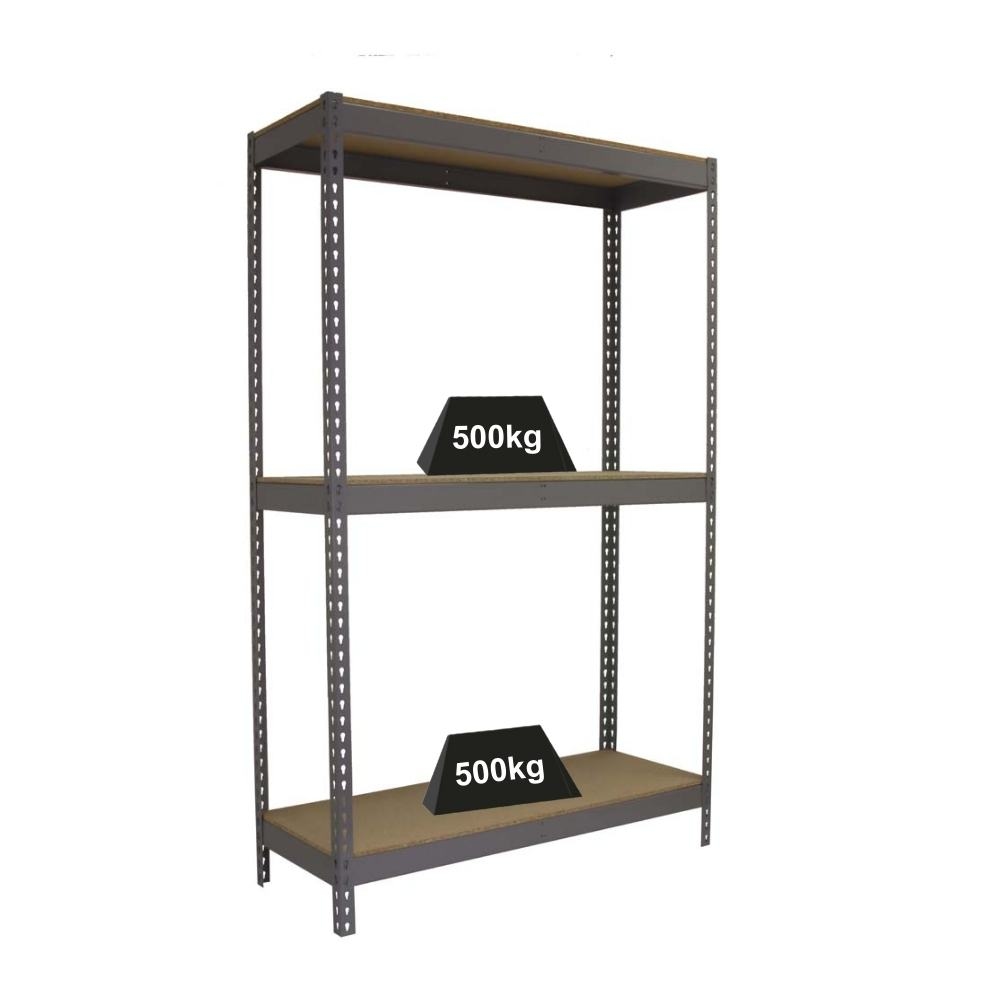 PROREGAL Schwerlastregal WOOD BEAST THREE | HxBxT 200x210x60cm | 3 Ebenen | Fachlast 500kg | Grau | Weitspannregal Werkstattregal Lagerregal Image