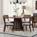 5-Piece Retro Dining Table Set with 1 Round Dining Table and 4 Upholstered Chairs with Rattan Backrests