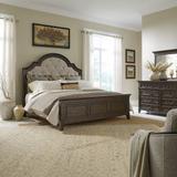 Paradise Valley Saddle Brown Upholstered Bed, Dresser and Mirror Set