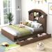 Full Size Wood Platform Bed with 2 Drawers and Bookcase Headboard