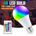 Ampoule LED Culot E27 5 10 ou 15 W 220V 16 couleurs RGB à Intensité Variable Spot Magique à