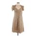 Betsey Johnson Cocktail Dress - A-Line Plunge Short sleeves: Gold Solid Dresses - Women's Size 10