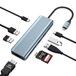 USB C Adapter HUB, USB C HUB, 4K HDMI HUB, USB C Docking, USB C Adapter Docking, 9 IN 1 HUB mit 4K HDMI, USB C PD, USB C 3.0, USB 2.0, 3*USB 3.0, SD/TF Karte Reader für Windows und iOS Systeme