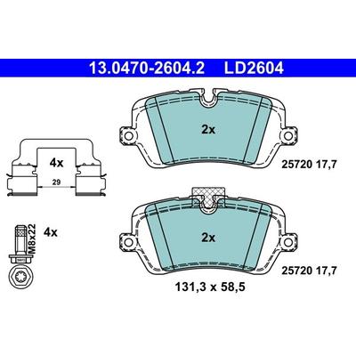 ATE Bremsbelagsatz, Scheibenbremse hinten rechts links mit Zubehör für LAND ROVER LR106326 LR065492 LR084118 13.0470-260