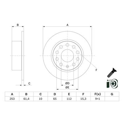 BOSCH Bremsscheibe hinten rechts links voll 253mm für SKODA VW SEAT AUDI 5Q0615601C 0 986 479 E00 Image