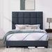 Latitude Run® Queen Size Navy Denim Squares Upholstered Platform Bed Upholstered in Blue | 60 H x 83 W x 64 D in | Wayfair