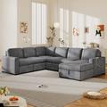 Gray Sectional - Latitude Run® Corduroy Combination 6-seater Corner Sofa w/ Storage Lounge Chair, USB interfaces Corduroy | Wayfair