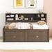 Latitude Run® Wood Daybed w/ 2 Bedside Cabinets, Upper Shelves & 4 Drawers Wood in Brown | 43.3 H x 63.1 W x 77.8 D in | Wayfair