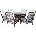 7 Piece Outdoor Dining Set Wicker Patio Dining Table with Chairs Soft Cushions 53.1 inch Round Tempered Glass Top Table with Umbrella Hole PE Rattan Furniture Sets 6 Seater - Armchair
