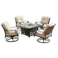 Aluminum 42-in Square Patio Fire Table Set with Swivel Rocking Chairs