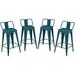 YZboomLife Distressed Stools Set of 4 Industrial Counter Stools Metal Barstools for Indoor-Outdoor (26 Inch Distressed Teal).