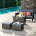 Brafab 5pcs Outdoor Patio Furniture Set with 44 Gas Fire Pit Table PE Wicker Patio Conversation Sets Cushioned Seat Couch Outdoor Sectional Chair Sofa Set for Yard Garden Porch