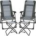 Set of 2 Patio Dining Chairs with Footstools Folding Recliner Chairs with 7-Position Adjustable Backrest Headrest Mesh Bag Outdoor Portable Lounge Chairs for Poolside Backyard Grey