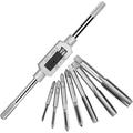 8pcs Adjustable Tap Wrench &Tap Thread Metric Machine Hand Screw M3-M12 Thread Plug Taps Set 1/16-1/2 for Metal Processing Wrench Tool Kit