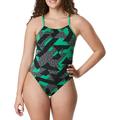 Speedo Women s Ruse Blocks Flyback One-Piece Swimsuit (Speedo Green 28)