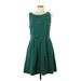 Merona Casual Dress - A-Line Scoop Neck Sleeveless: Green Stripes Dresses - Women's Size Large