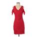 Guess Cocktail Dress - Bodycon V-Neck Short sleeves: Red Solid Dresses - Women's Size 4