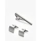 John Lewis Textured Square Cufflinks & Tie Bar Gift Set, Gunmetal