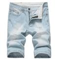 Allthemen Mens Summer Cotton Ripped Denim Shorts Blue White 36