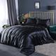 Slowmoose Satin Silk Luxury Queen King Size Bed Set Quilt Duvet Cover Linens And Black 2m 4pcs flat sheet