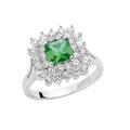 Jewelco London Sterling Silver Emerald-Green Princess Cut and Round Cubic Zirconia Royal Cluster Ring P