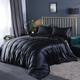 Slowmoose Satin Silk Luxury Queen King Size Bed Set Quilt Duvet Cover Linens And Black 1.5m 4pcs fitted