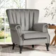 H&O Direct Accent Chair Modern Tufted Wingback Armchairs Club Chair Velvet Fabric Single Sofa Reading Chair Grey