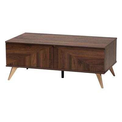 Graceland Mid-Century Modern Transitional Walnut Brown Finished Wood 2-Drawer Coffee Table by Baxton Studio in Walnut Brown